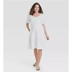 Maternity Midi White Dress XS Linen/Rayon -Ingrid & Isabel NWT
